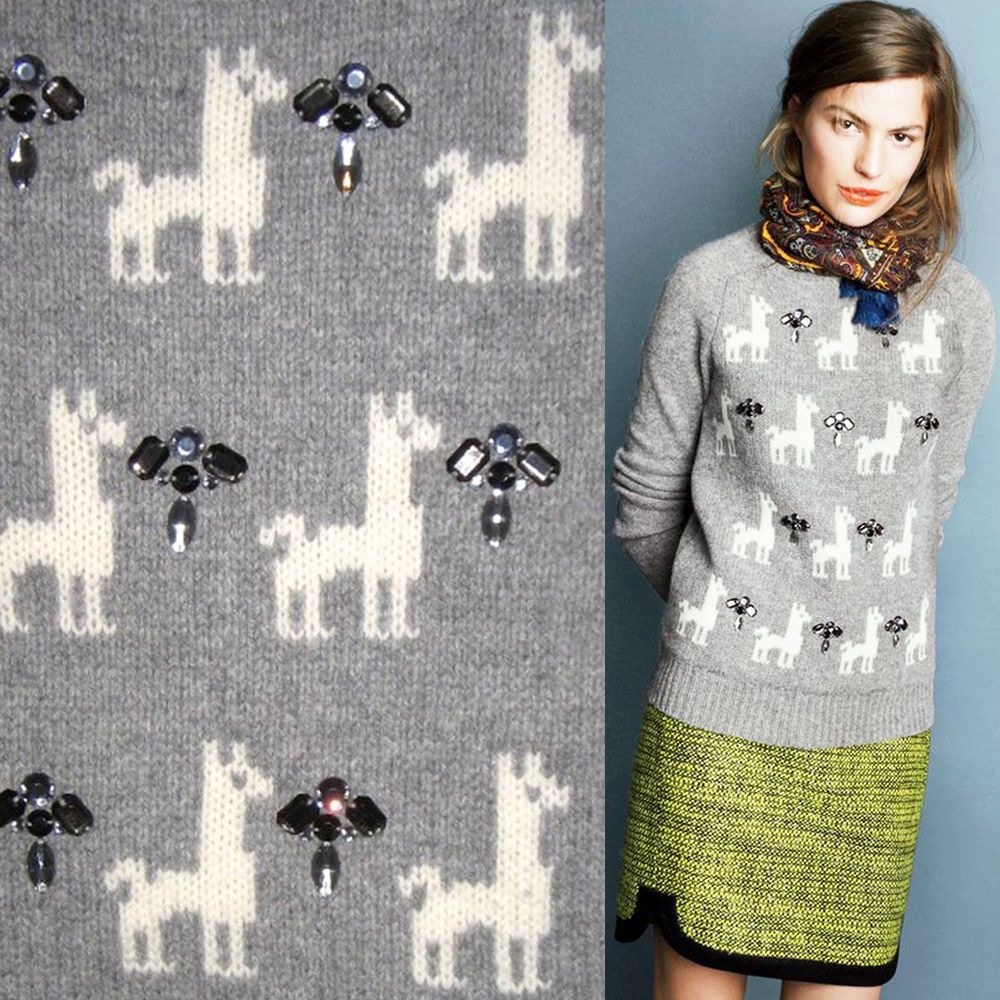 J.Crew Wool Llama Rhinestone Grey/Ivory XS